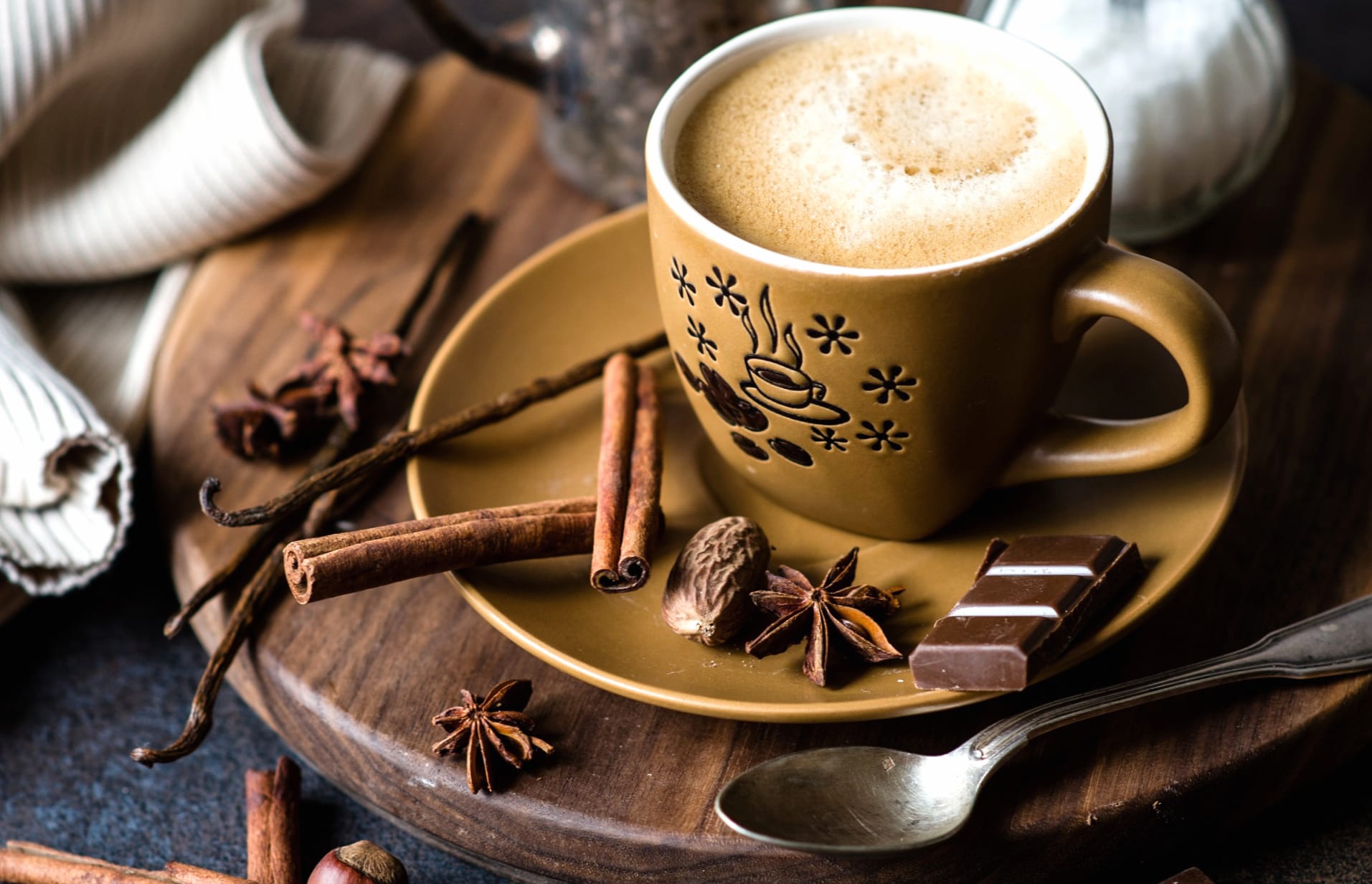 Star Anise Chocolate Cinnamon Still Life Cup Food Coffee wallpapers HD quality