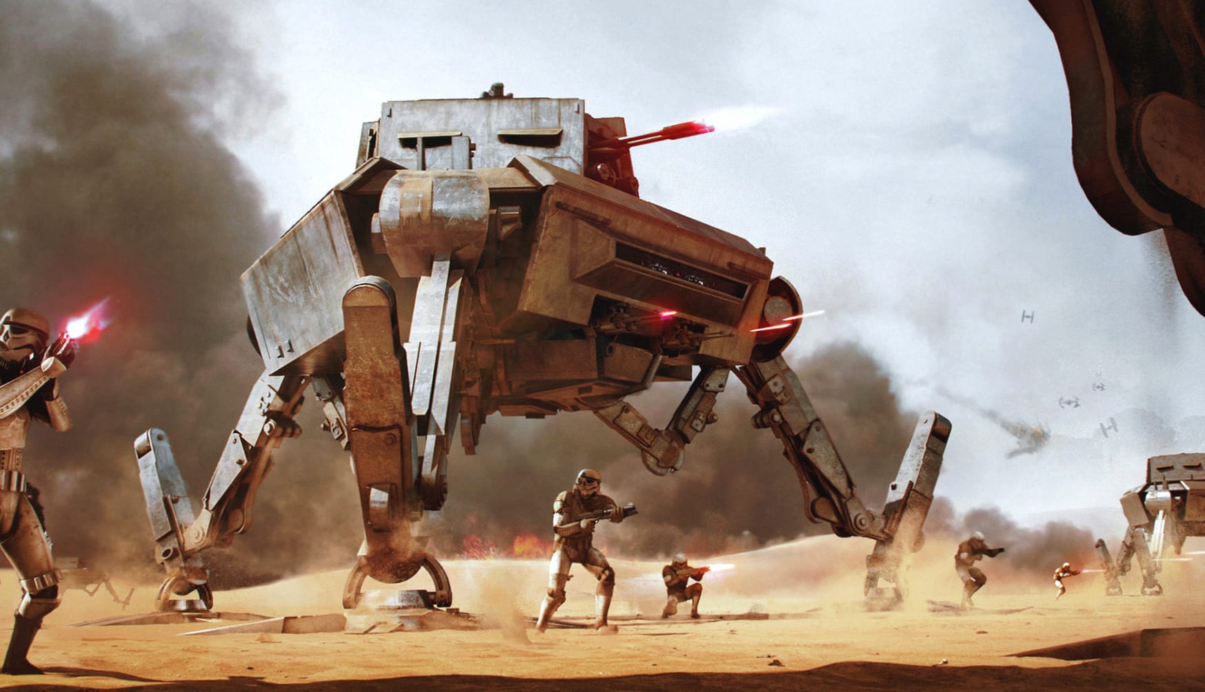 Star Wars Battle Stormtrooper & AT-AP Sci-Fi Scene wallpapers HD quality