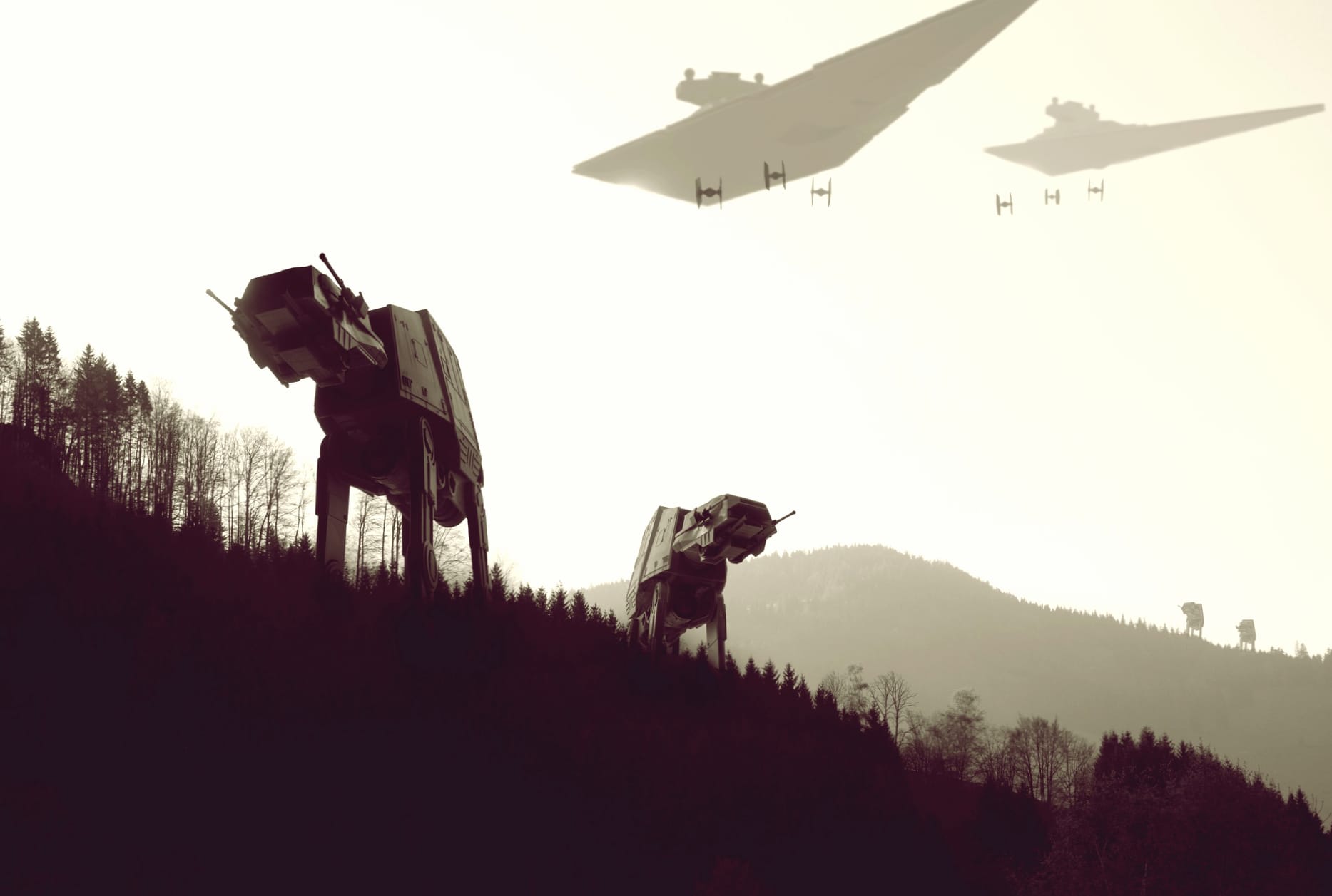 Star Wars Star Destroyer & AT-AT Walker Scene wallpapers HD quality