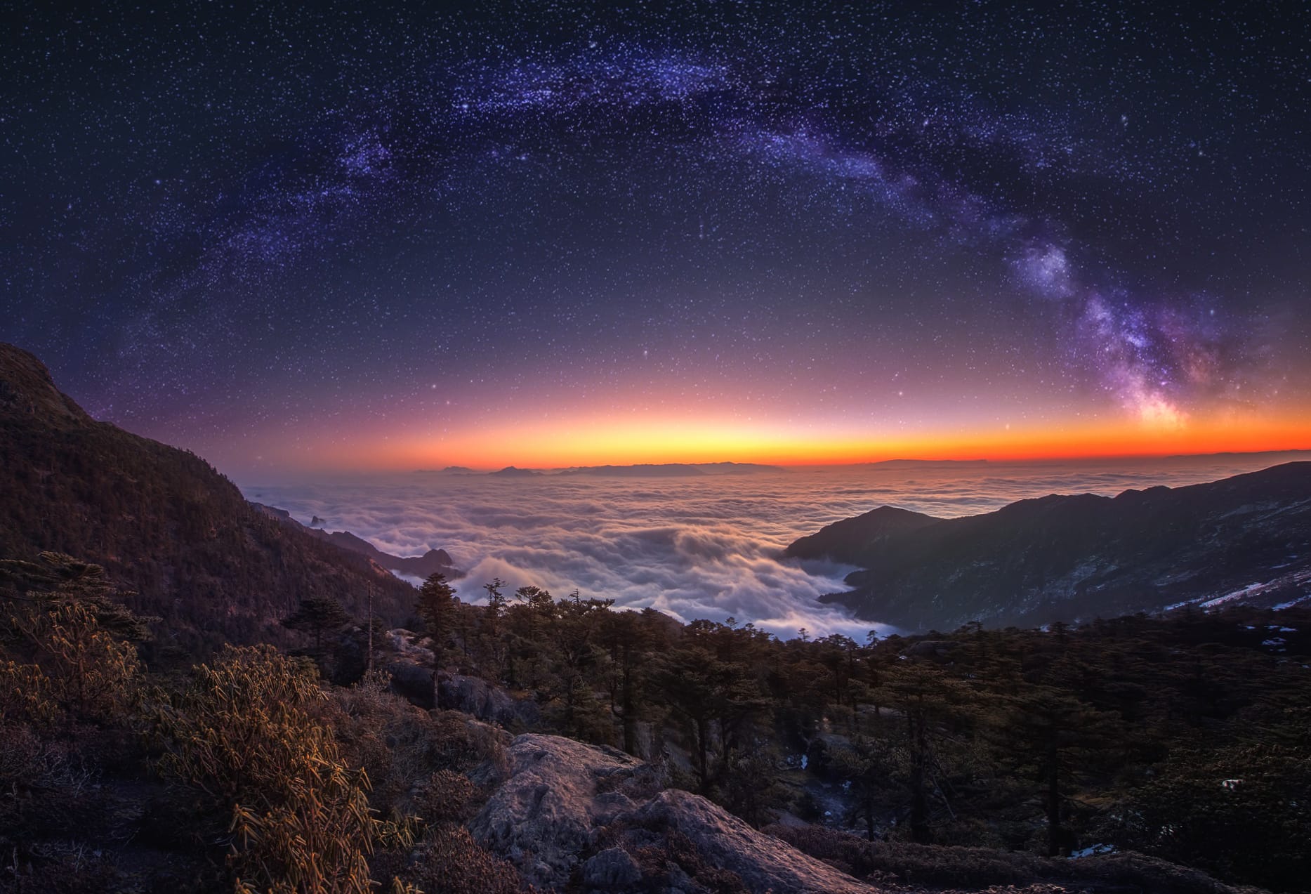 Starry Milky Way Night Panorama at 1600 x 900 HD size wallpapers HD quality