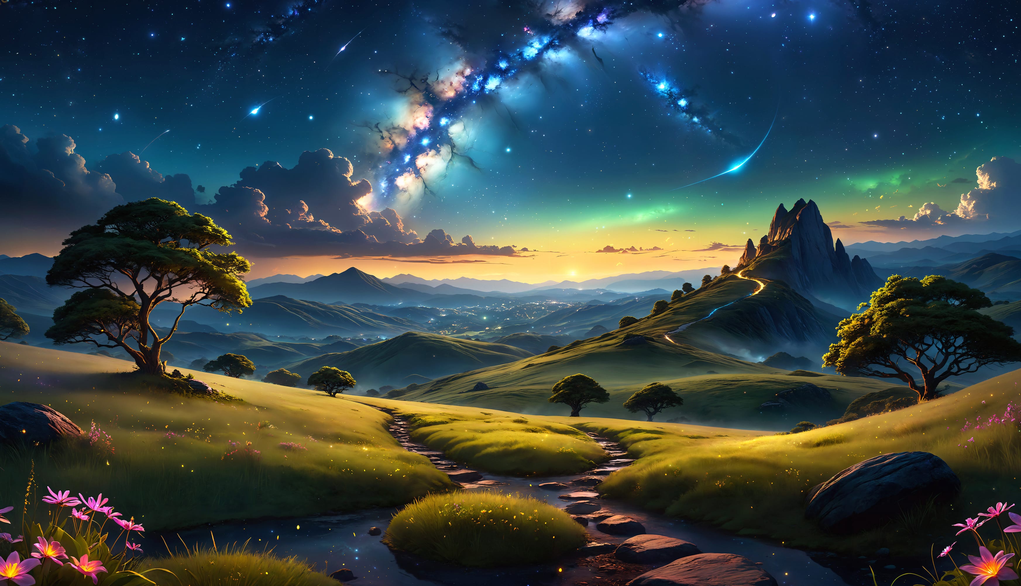 Starry sky Landscape at 2048 x 2048 iPad size wallpapers HD quality