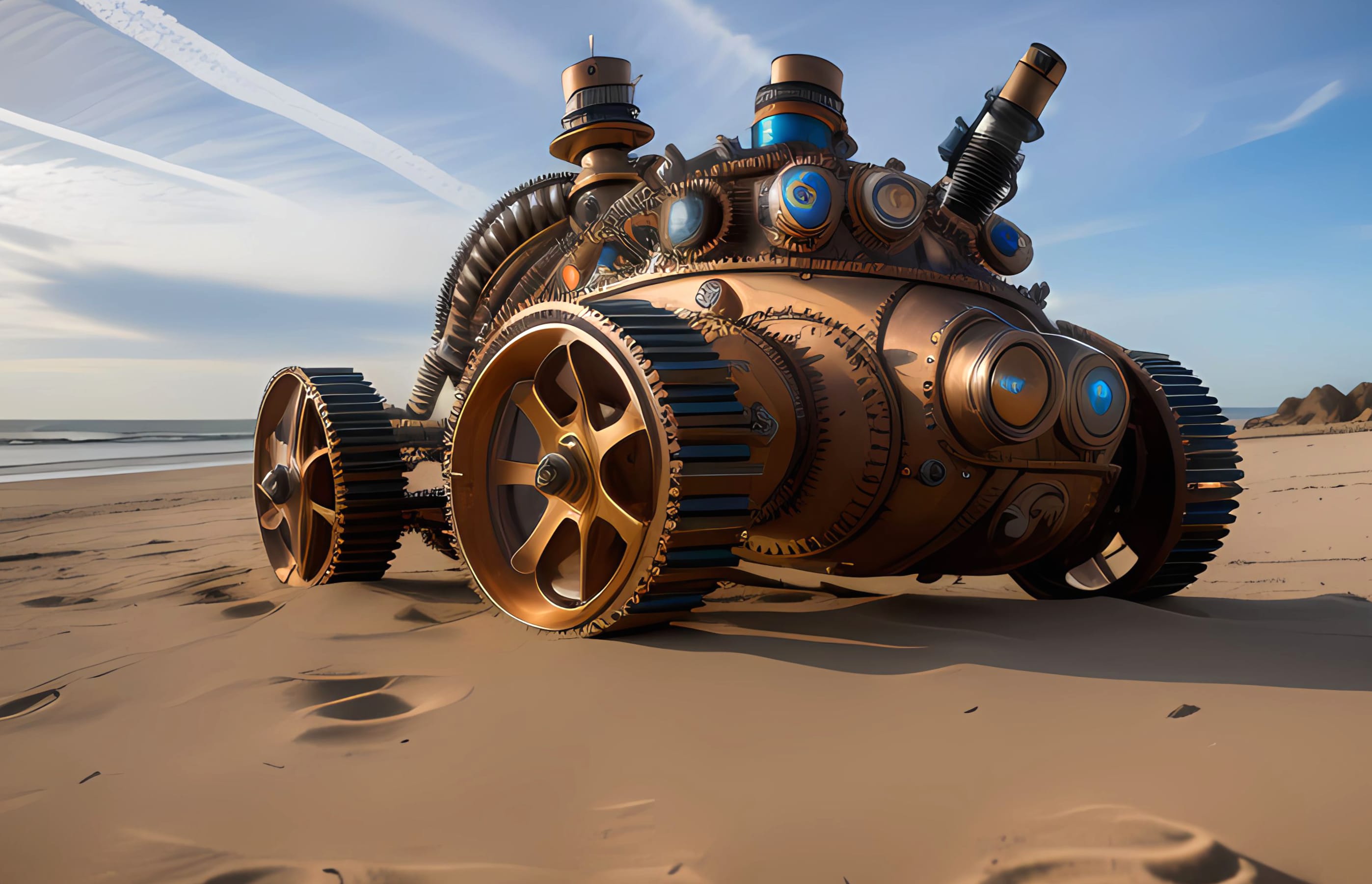 Steampunk Car on beach wallpapers HD quality