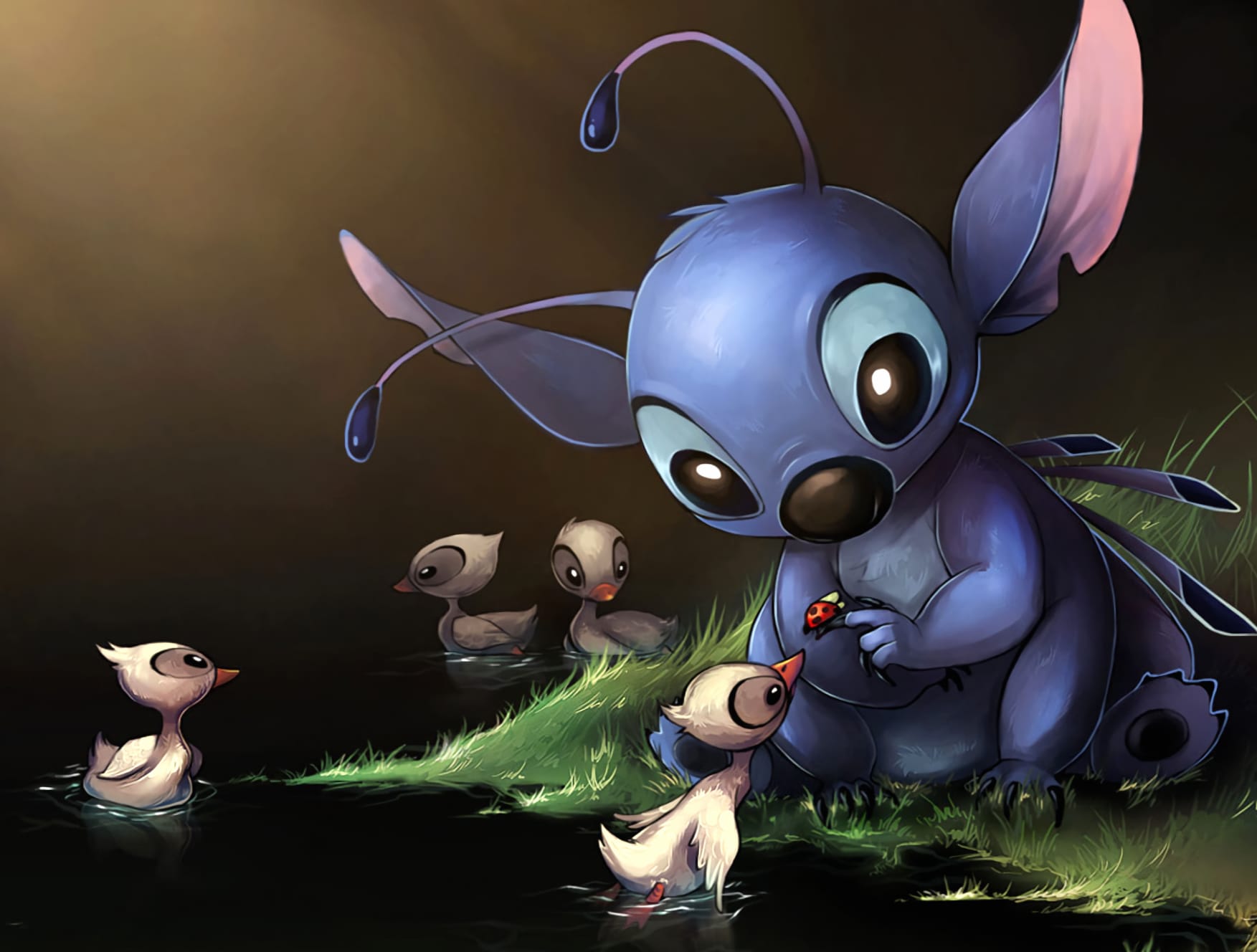 Stitch with Ducklings at 1920 x 1080 HD size wallpapers HD quality