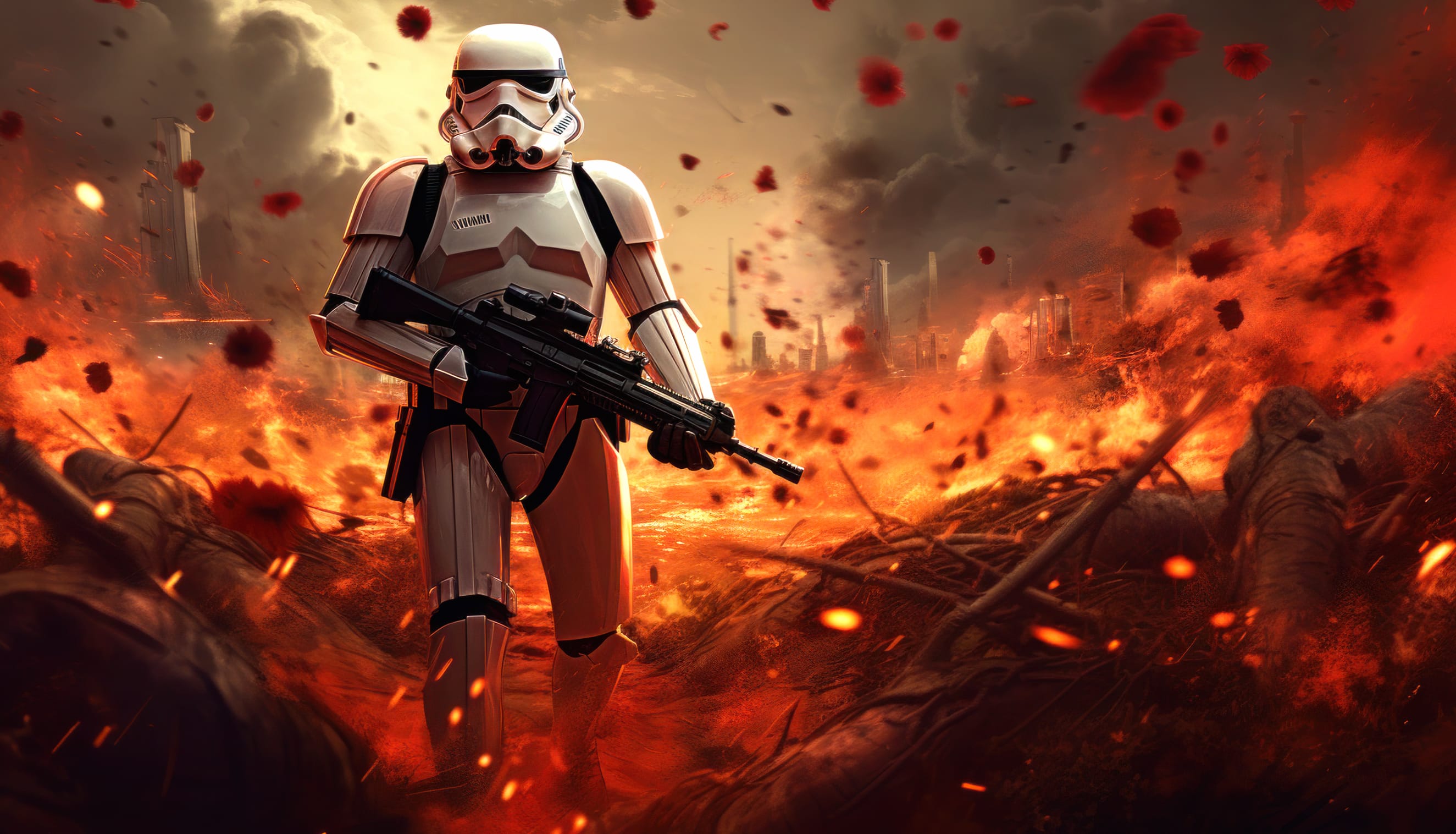 Stormtrooper In War With Explosions Wallpaper at 640 x 1136 iPhone 5 size wallpapers HD quality