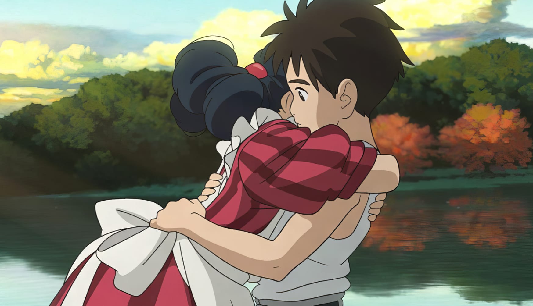 Studio Ghibli The Boy and Heron Embrace Wallpaper HD at 1600 x 1200 size wallpapers HD quality