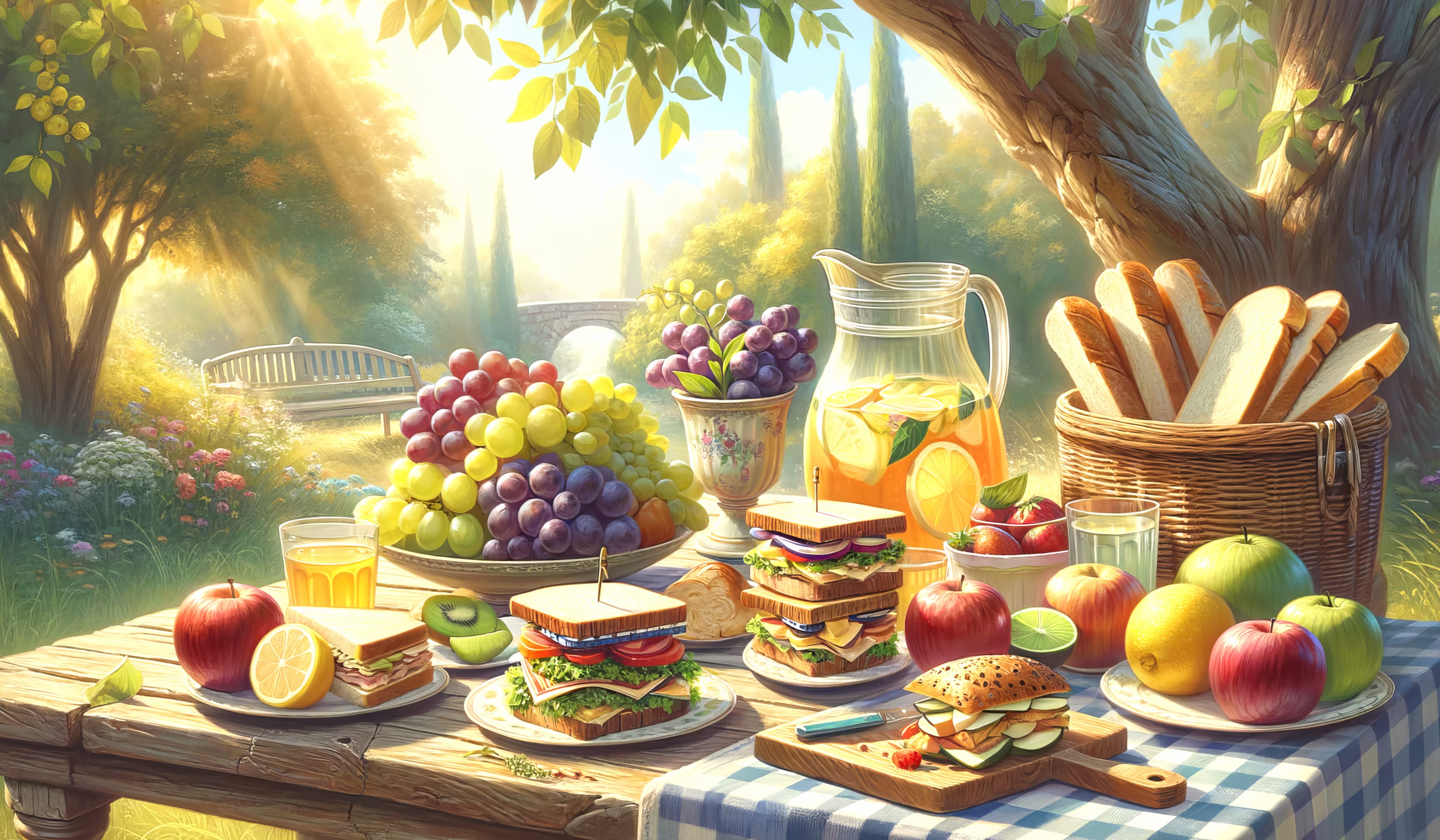 Summer Picnic in Sunlit Garden wallpapers HD quality