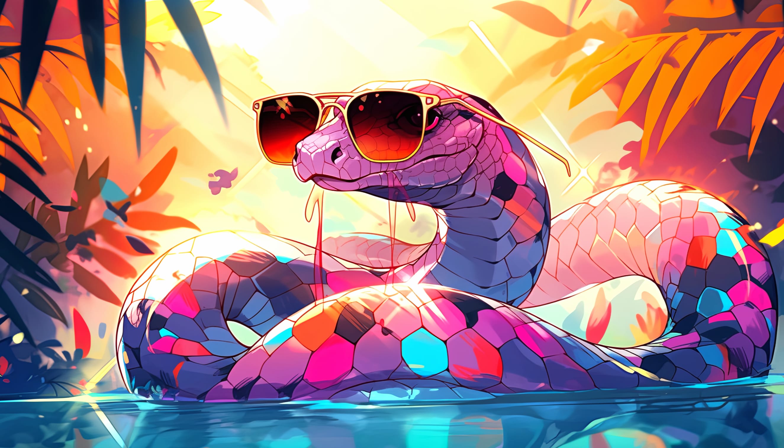 Sunglass Snake AI Art - Vibrant HD Desktop Wallpaper at 1920 x 1080 HD size wallpapers HD quality