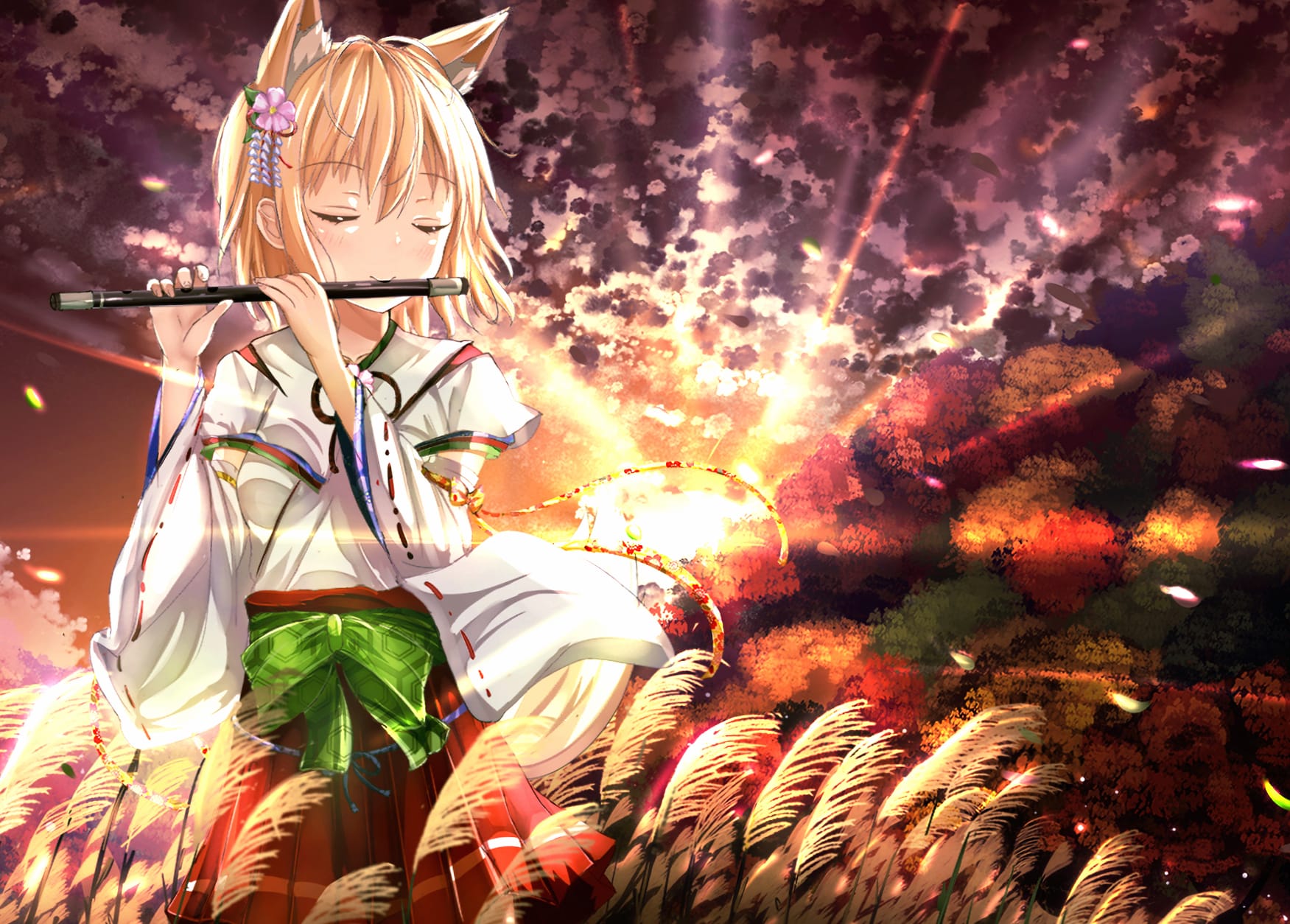 Sunlit Melody Nekomimi in Japanese Attire - at 1680 x 945 HD size wallpapers HD quality