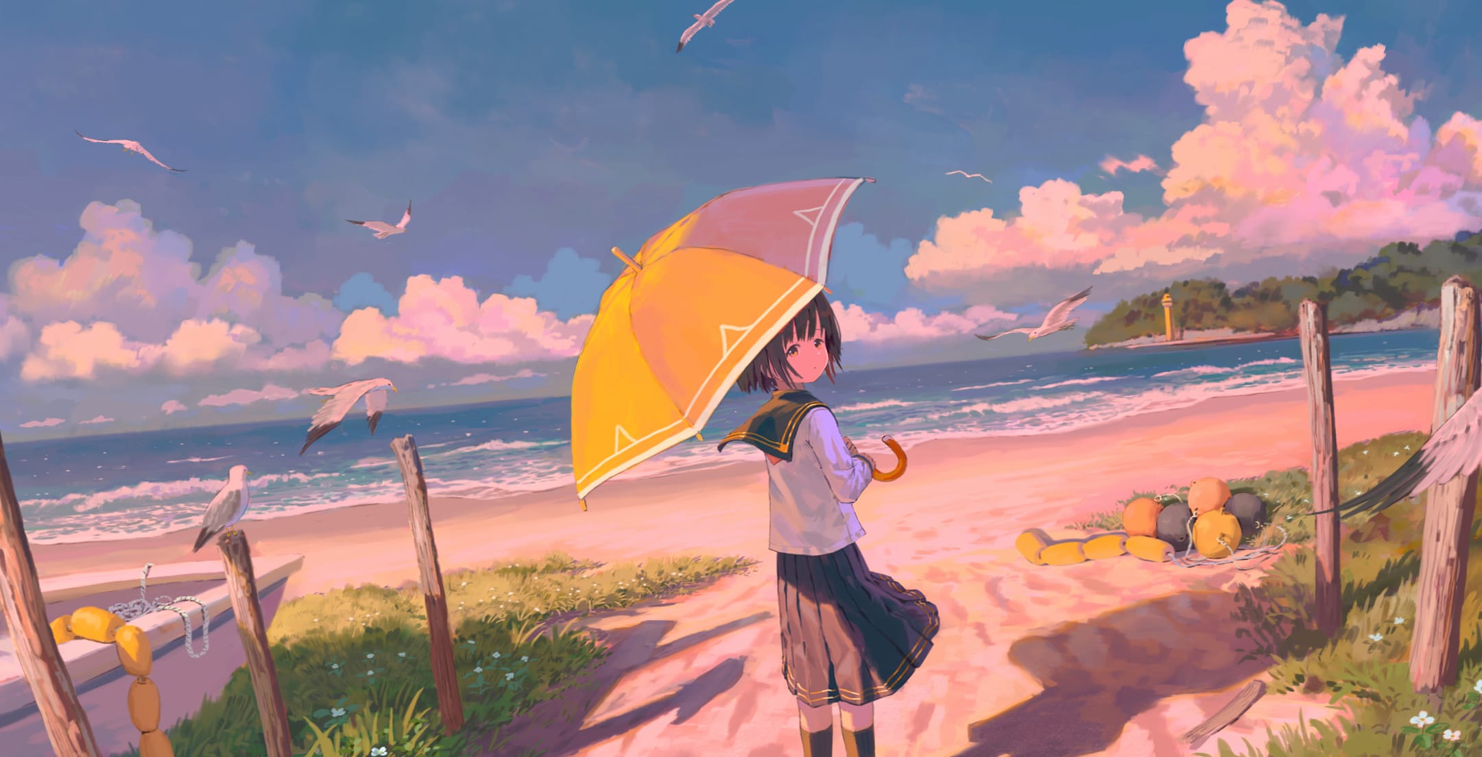 Sunny Beach Anime Girl wallpapers HD quality