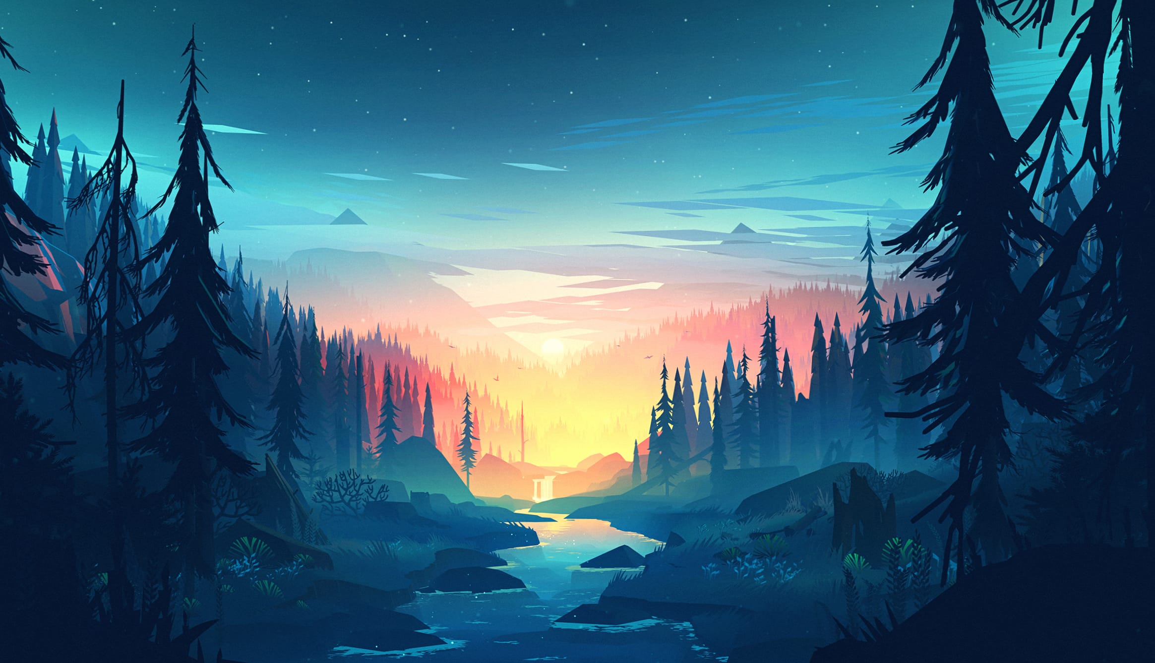 Sunset River Forest - at 640 x 1136 iPhone 5 size wallpapers HD quality