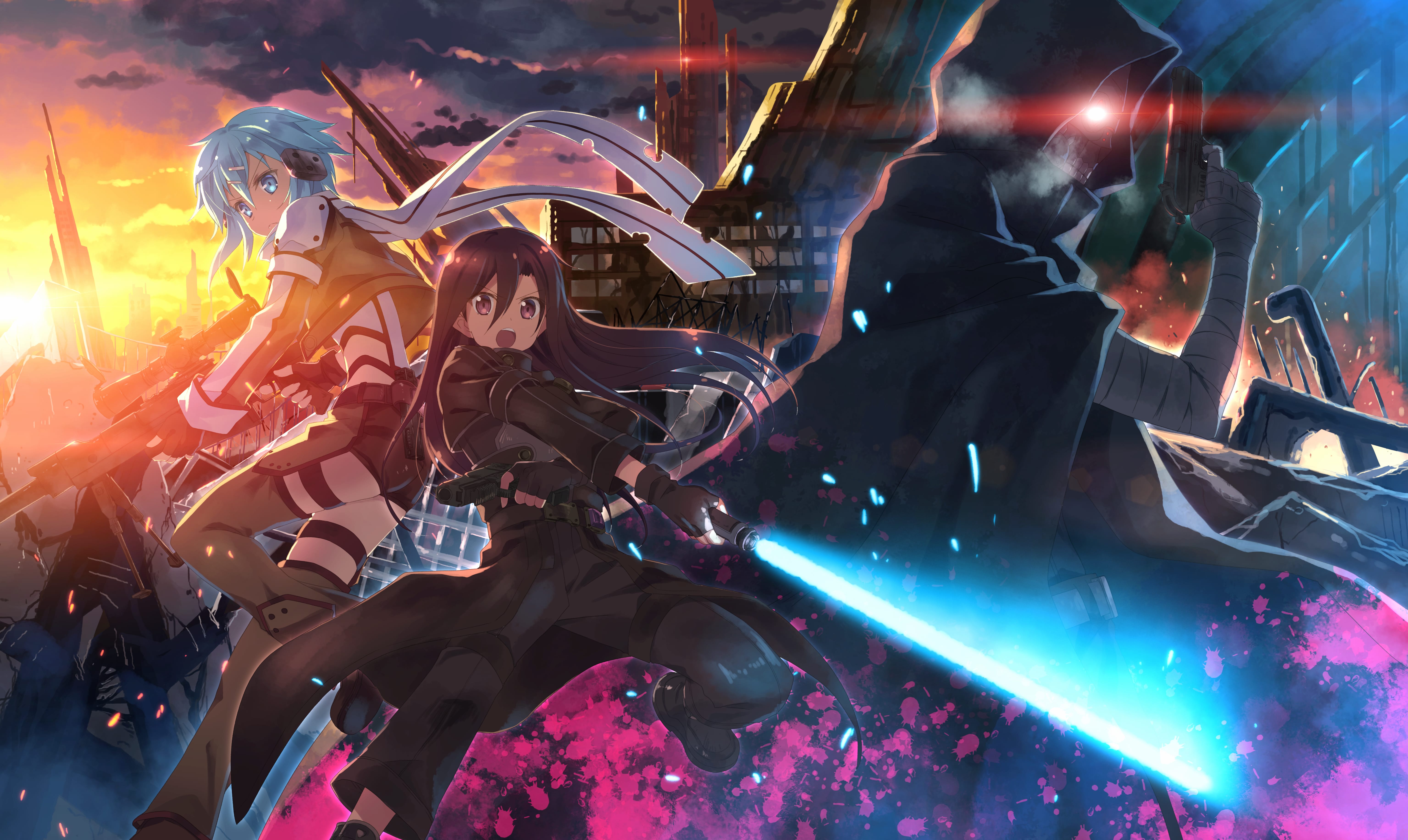 Sword Art Online II Kirito, Sinon & Death Gun at 2560 x 1440 HD size wallpapers HD quality