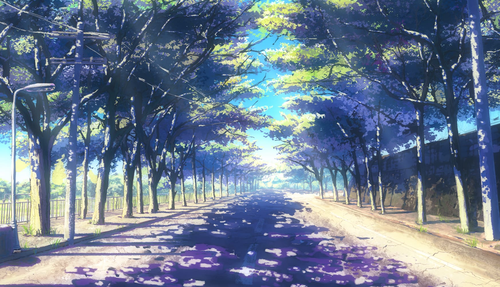 Tree-Lined Anime Road at 1280 x 960 size wallpapers HD quality