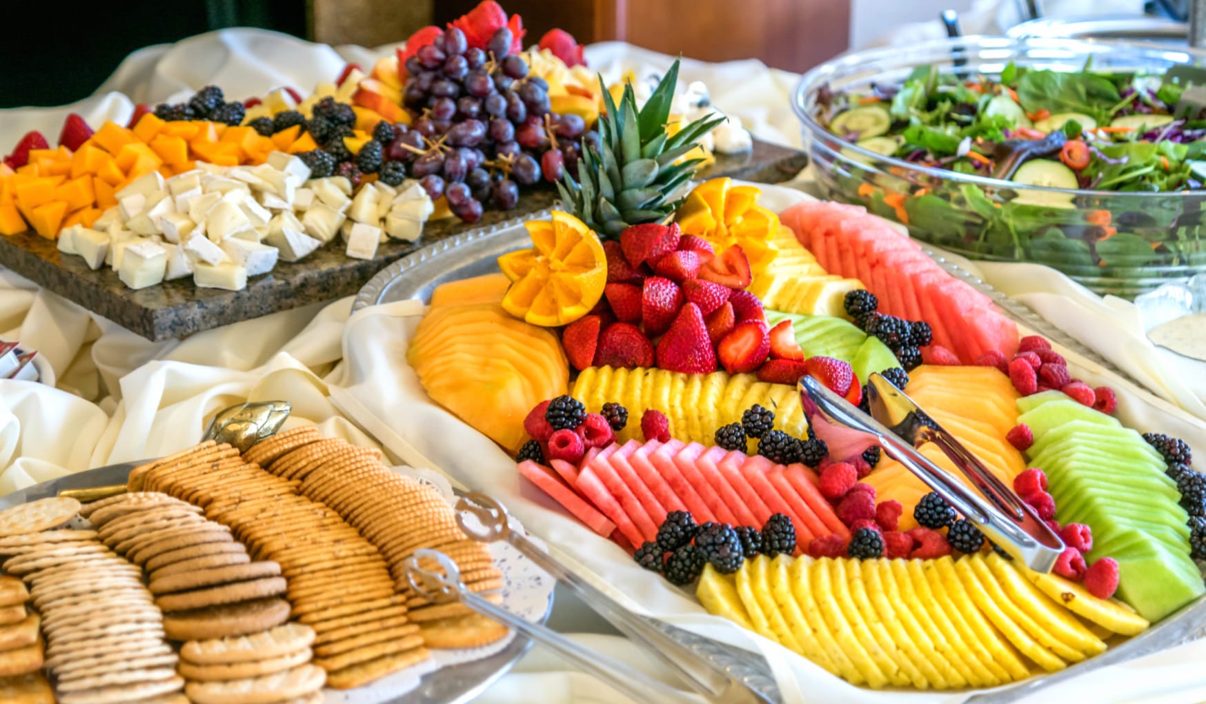 Vibrant Fruit Salad and Cheese Platter at 1152 x 864 size wallpapers HD quality