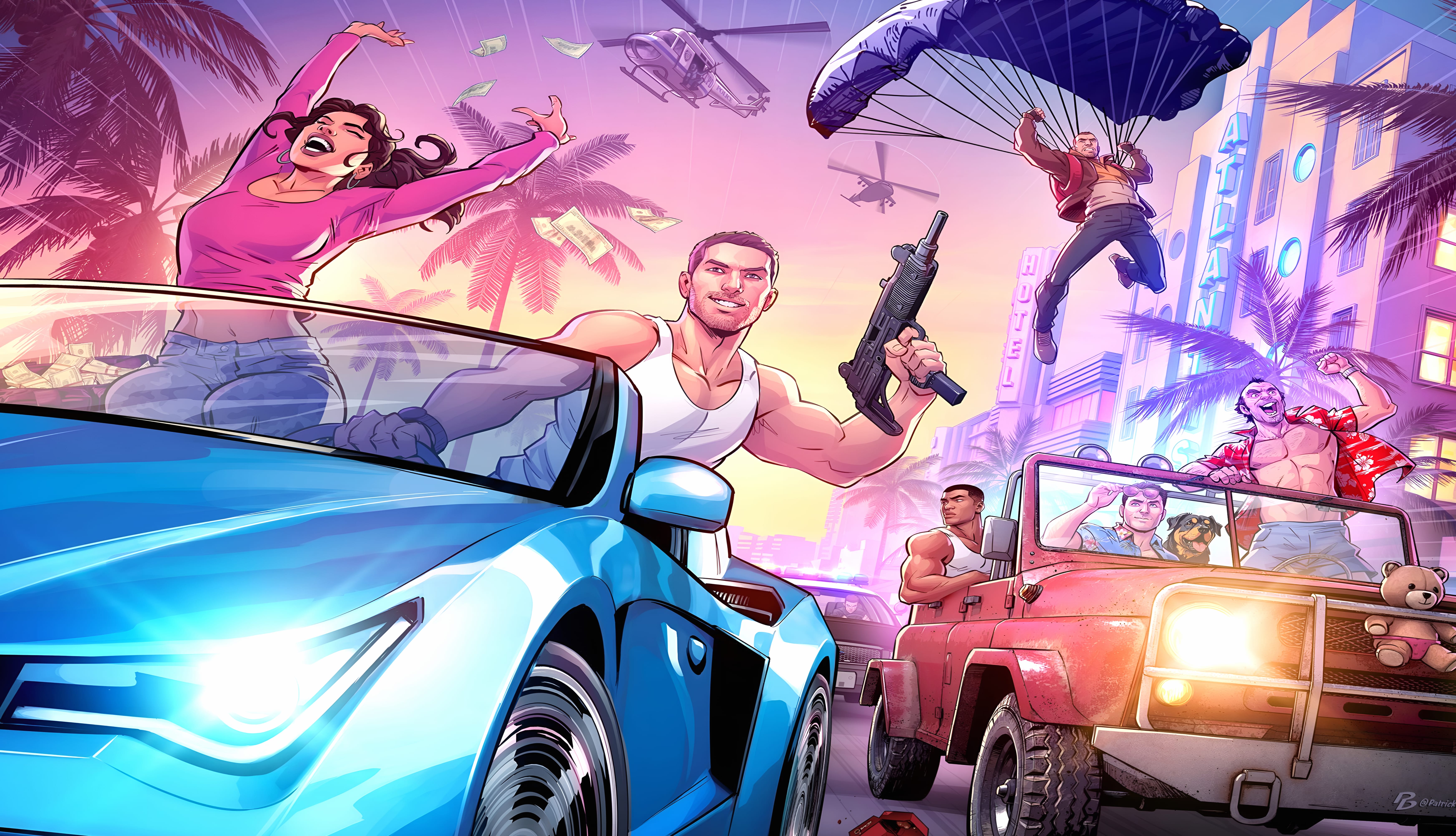 Video Game Grand Theft Auto VI Rockstar Games Jason (Grand Theft Auto) Lucia (Grand Theft Auto) 8k Ultra wallpapers HD quality