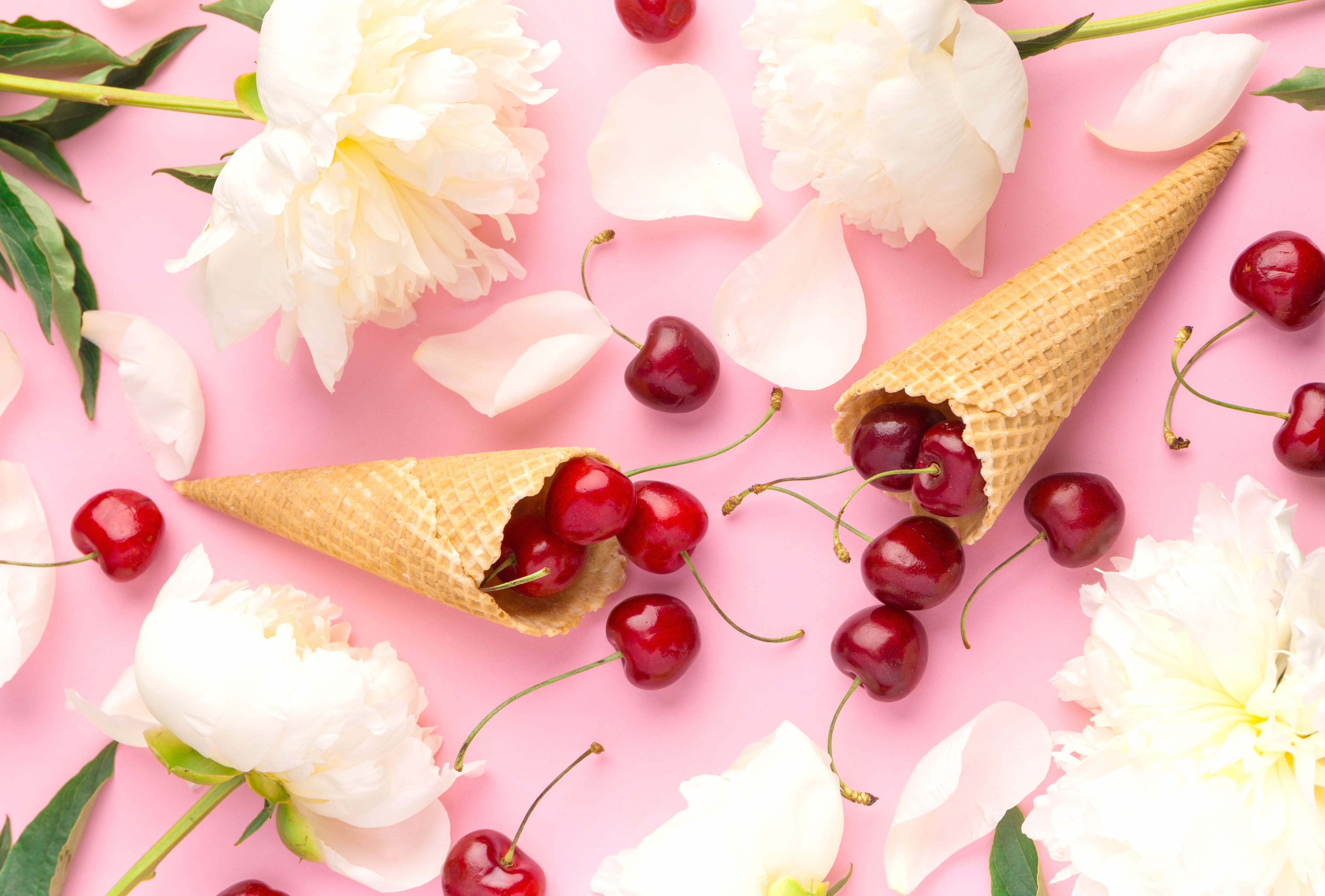 Waffle Cone Still Life Food Cherry at 2048 x 2048 iPad size wallpapers HD quality