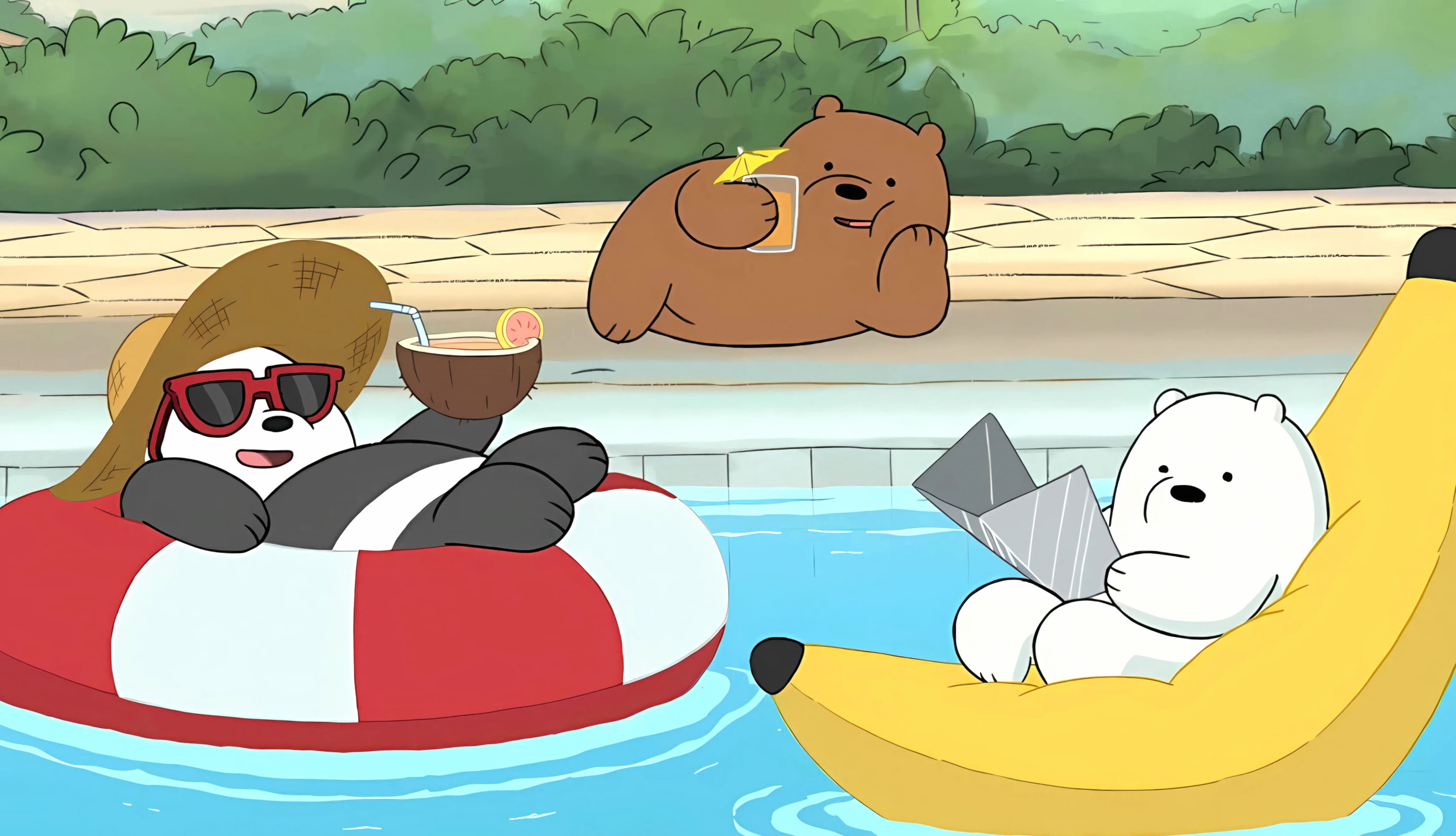 We Bare Bears Relaxing Poolside wallpapers HD quality