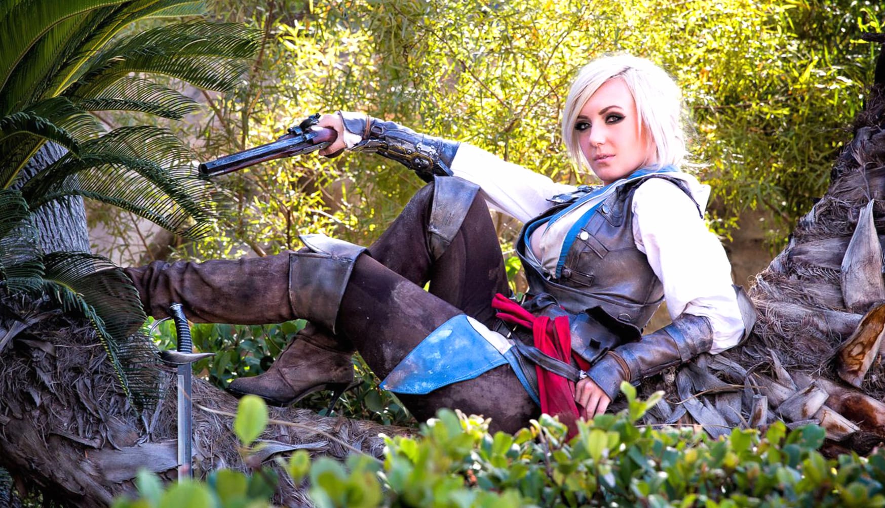 White-Haired Warrior Cosplay at 640 x 960 iPhone 4 size wallpapers HD quality