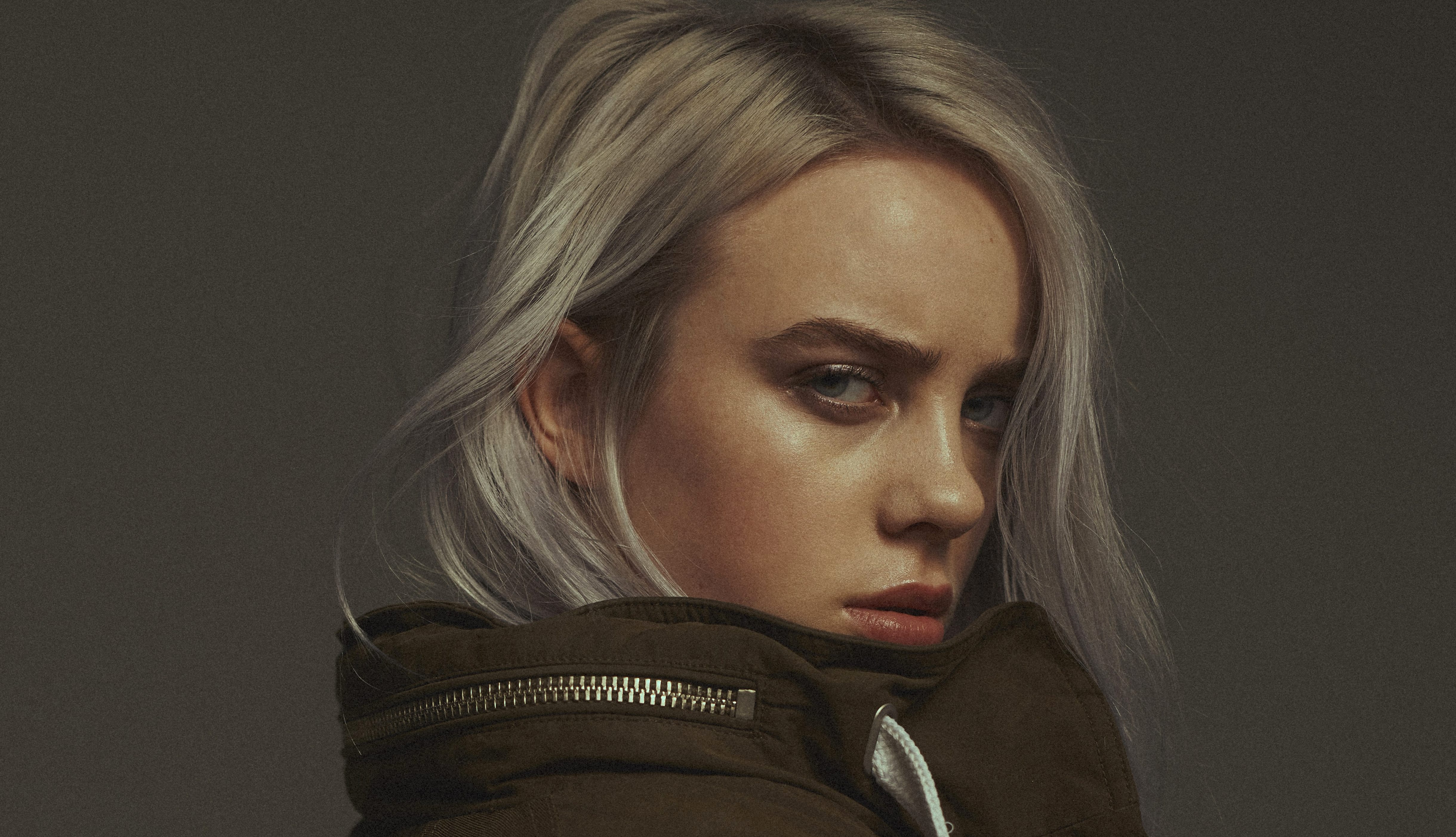 White Hair American Singer Face Music Billie Eilish wallpapers HD quality