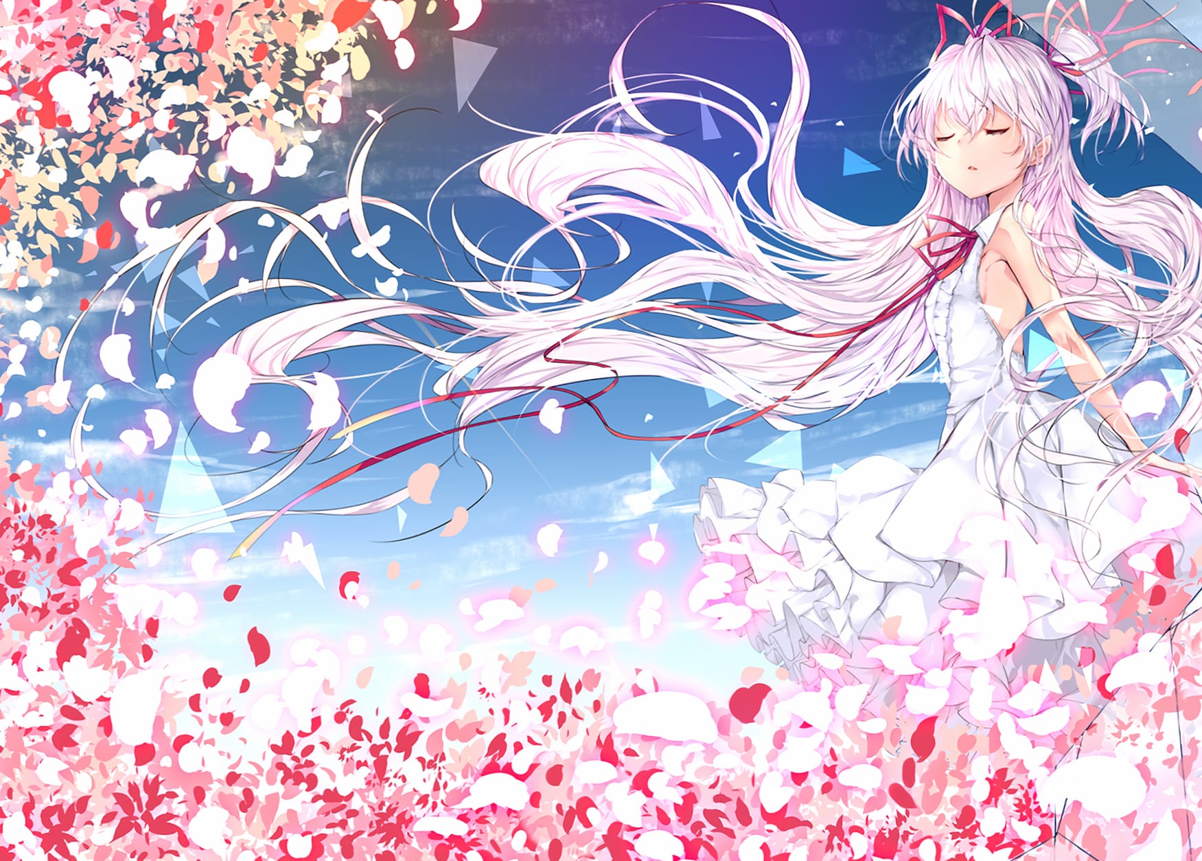 White Hair Flower Dress Anime Original at 1600 x 1200 size wallpapers HD quality