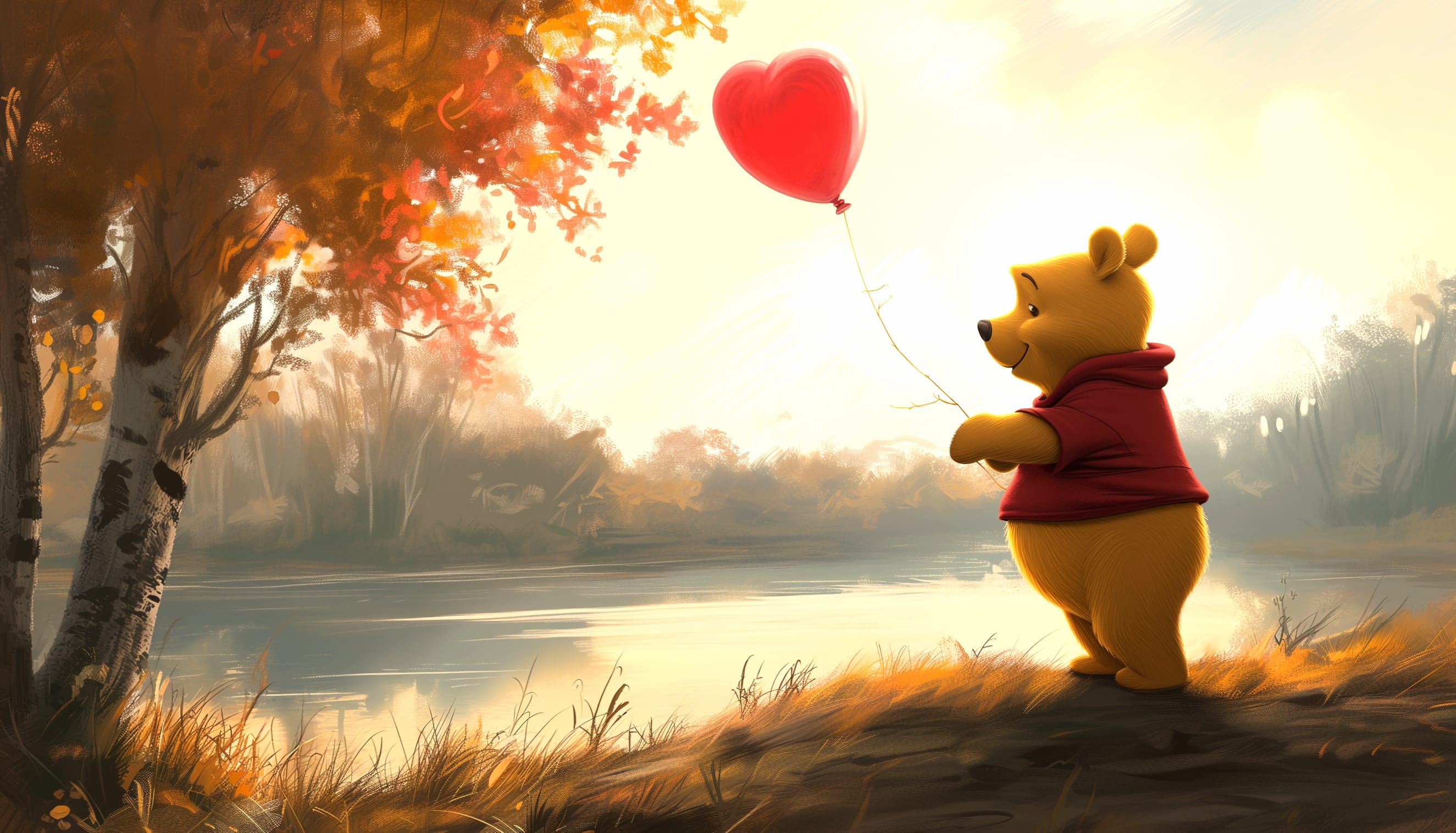 Winnie the Pooh with Heart Balloon wallpapers HD quality