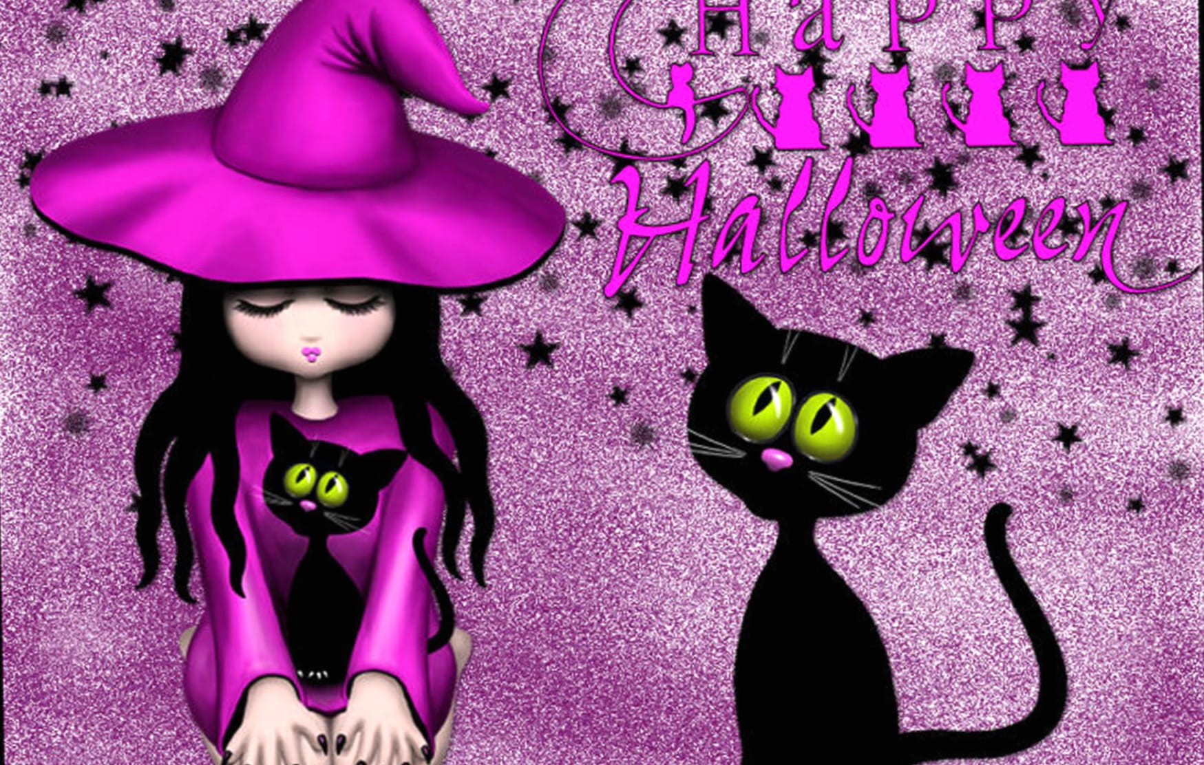 Witch Purple Happy Halloween Cat Holiday Halloween wallpapers HD quality