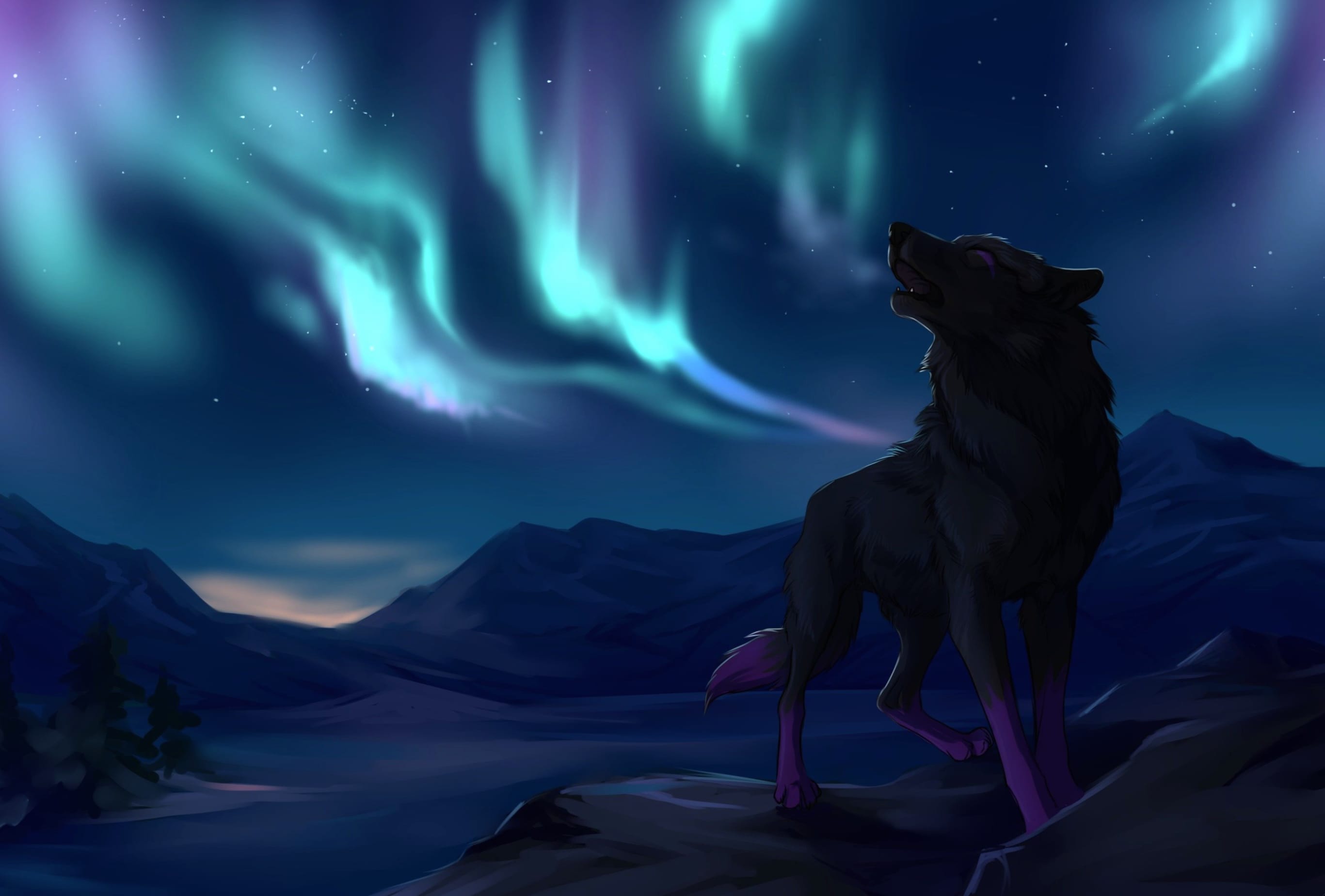 Wolf Under Aurora wallpapers HD quality