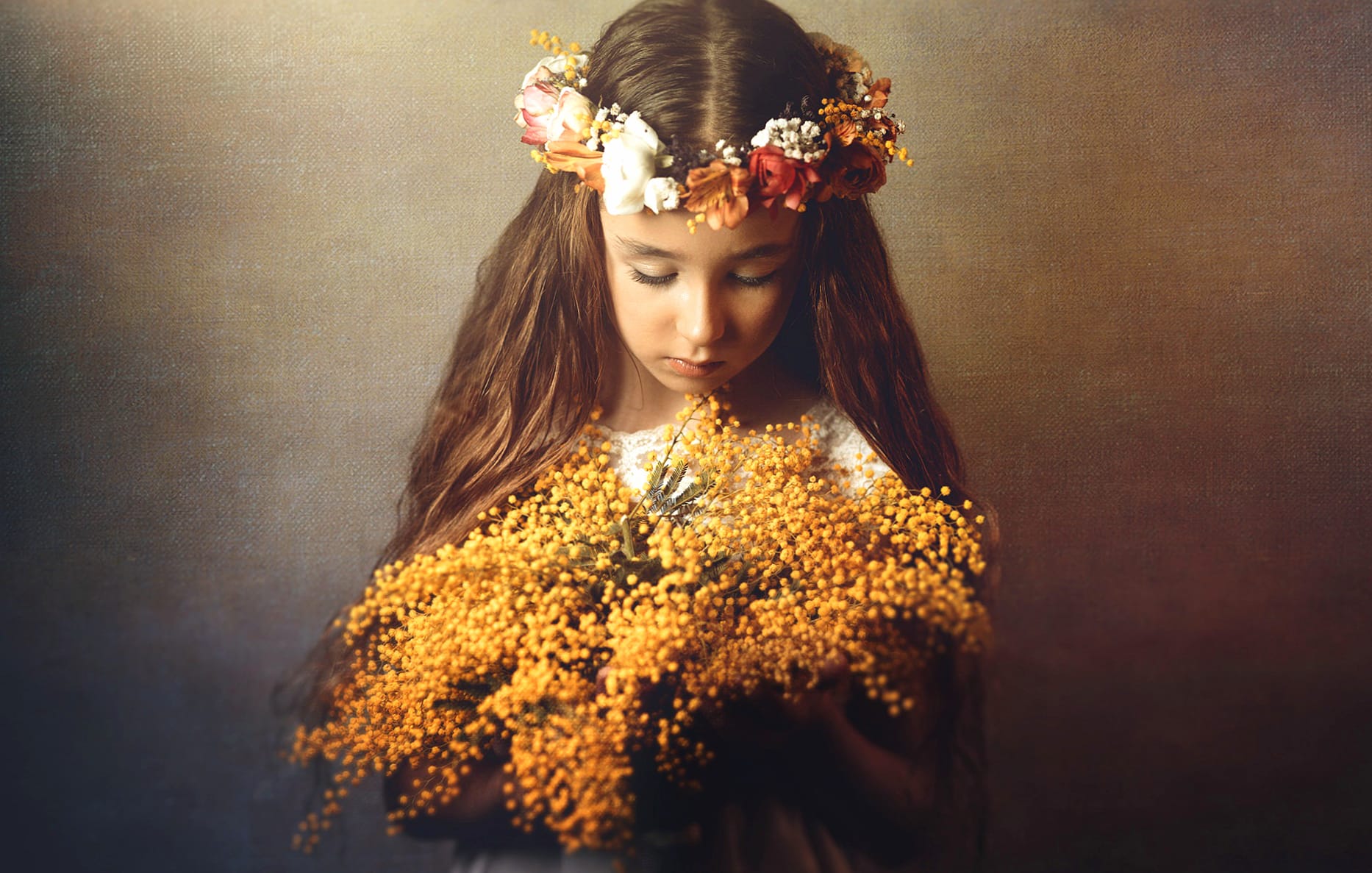 Wreath Mood Flower Long Hair Brunette Little Girl Photography Child at 640 x 960 iPhone 4 size wallpapers HD quality