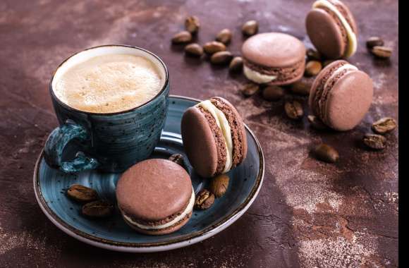 4K Ultra HD Coffee and Macarons Still Life Wallpaper wallpapers hd quality