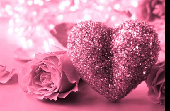 4K Ultra HD Romantic Glitter Heart & Pink Rose