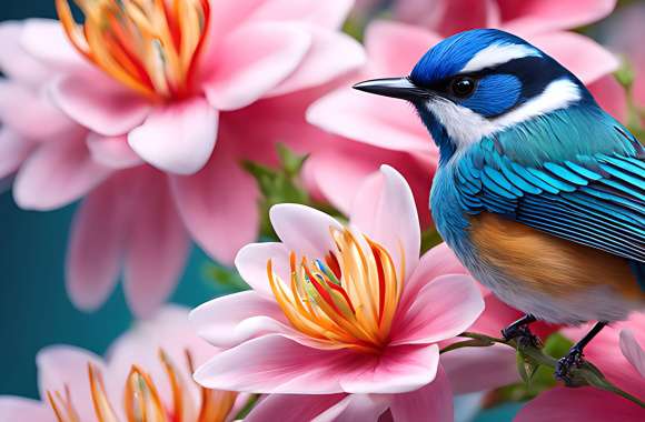 a beautiful bird and flower