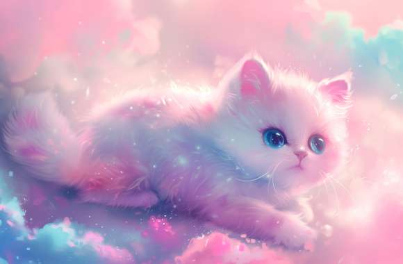 Adorable Cat in Dreamy Pastel Clouds - Cute Animal