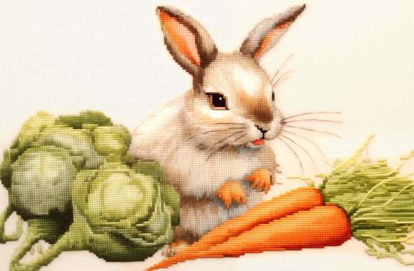 Adorable Rabbit with Carrots