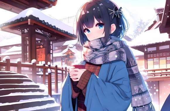 AI Art Winter Anime Girl Anime Girl