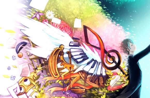 Alice (Deemo) Flower Smile Colorful Piano Green Hair Long Hair Video Game Deemo Wallpaper