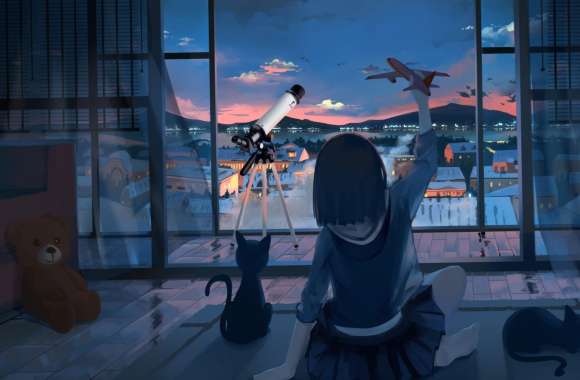 Anime Cat Airplane Dream -