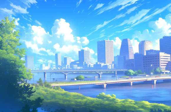 Anime Cityscape - Serene Urban Skyline