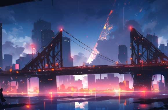 Anime Cityscape Bridge