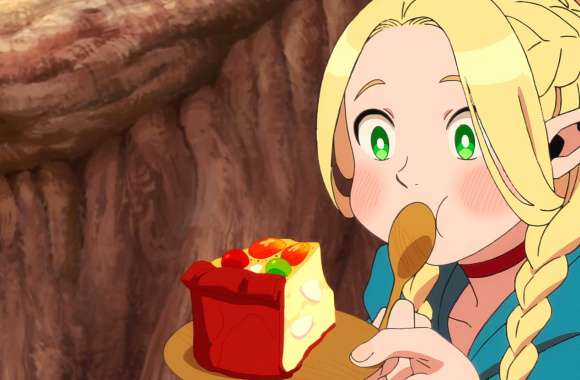 Anime Delicious in Dungeon Elf with Cake -