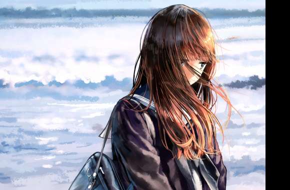 Anime Girl with Brown Hair in School Uniform -