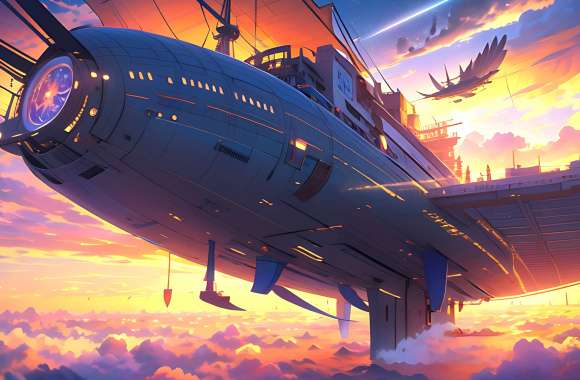 anime landscape magical plane