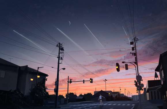 Anime Street Under a Starry Sky -