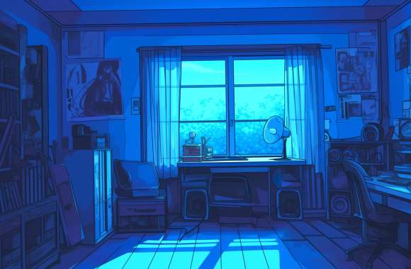 Anime Themed Room in Cool Blue -