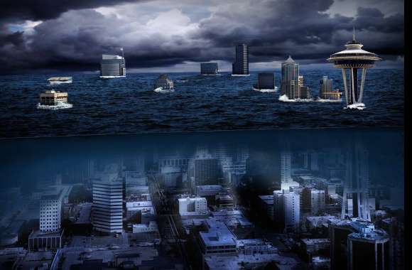 Apocalyptic Ocean Seattle in a Sci-Fi Dreamscape