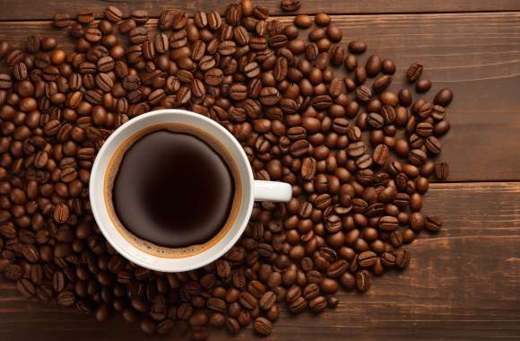 Aromatic Coffee Beans and Cup Wallpaper - HD Desktop Background