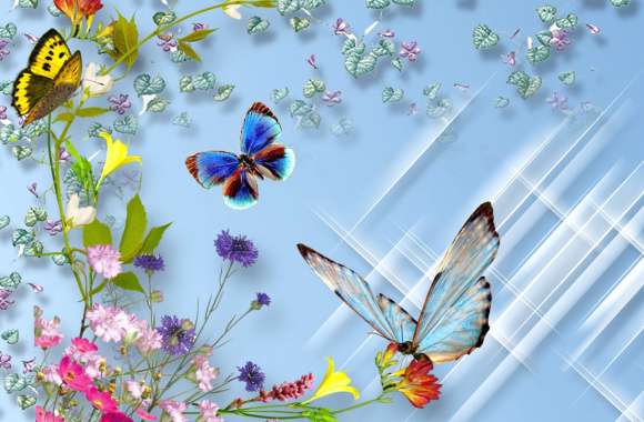 Artistic Butterfly and Floral