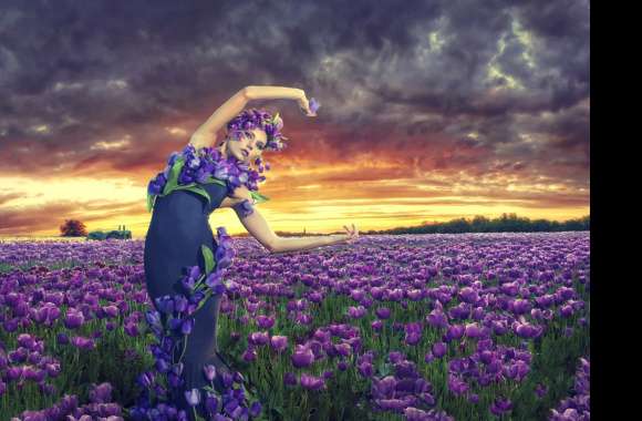 Artistic Sunrise with Tulips and Model -