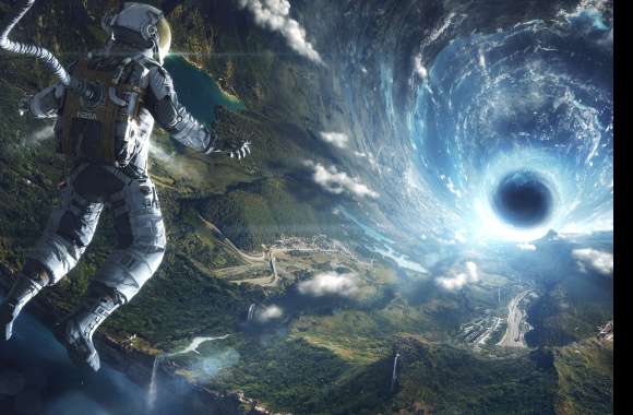 Astronaut Gazing at Space Vortex - HD Space Landscape Wallpaper
