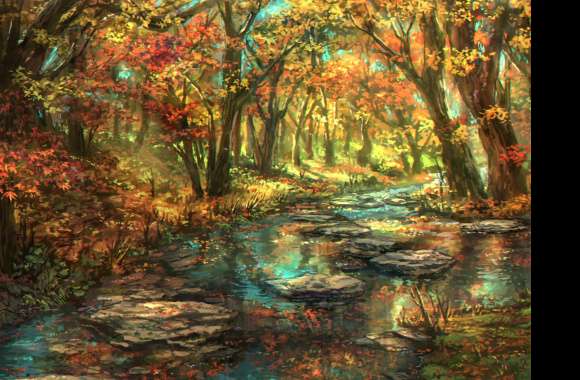 Autumn Forest River Nature Anime