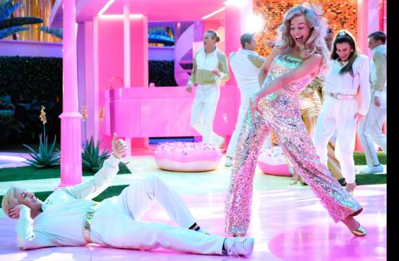 Barbie 2023 Movie Wallpaper - HD Scene with Stars in Glamorous Outfits