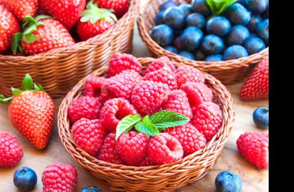 Basket Strawberry Blueberry Raspberry Food Berry